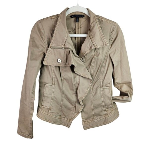 White House Black Market Womens Jacket Size 8 Tan Asymmetrical Zip Up - Picture 10 of 10